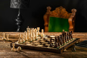 Jeu d'échecs d'AS Marron en bois de charme, de taille moyenne (41 x 41cm) - Ensemble Complet