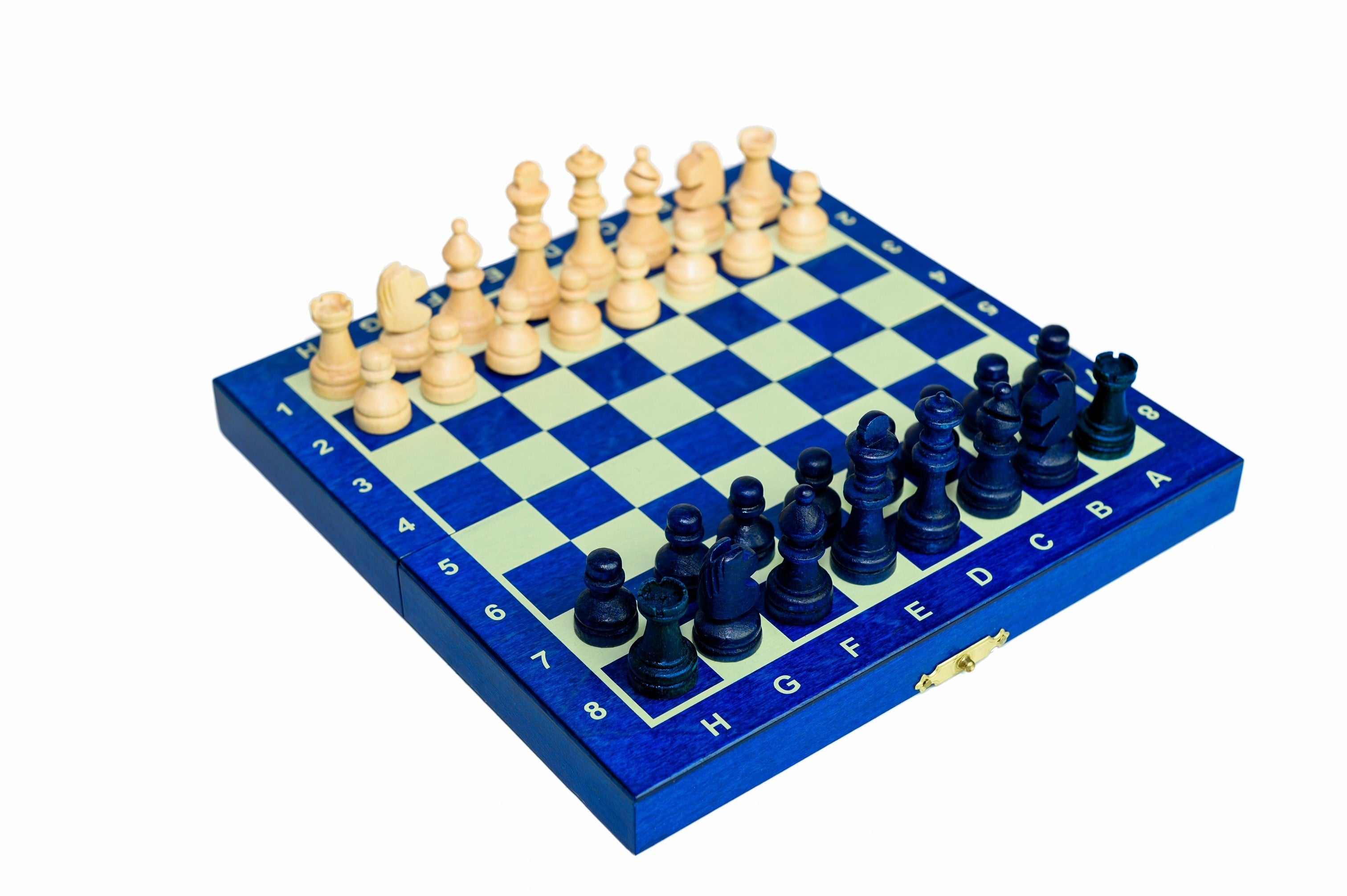 Jeu d'échecs School MINI Blue en bois de charme, pliant, de petite taille (20 x 20cm) - Ensemble Complet - Jeu d'échecs School MINI Blue en bois de charme, pliant, de petite taille (20 x 20cm) - Ensemble Complet