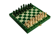 Jeu d'échecs School MINI Green en bois de charme, pliant, de petite taille (20 x 20cm) - Ensemble Complet
