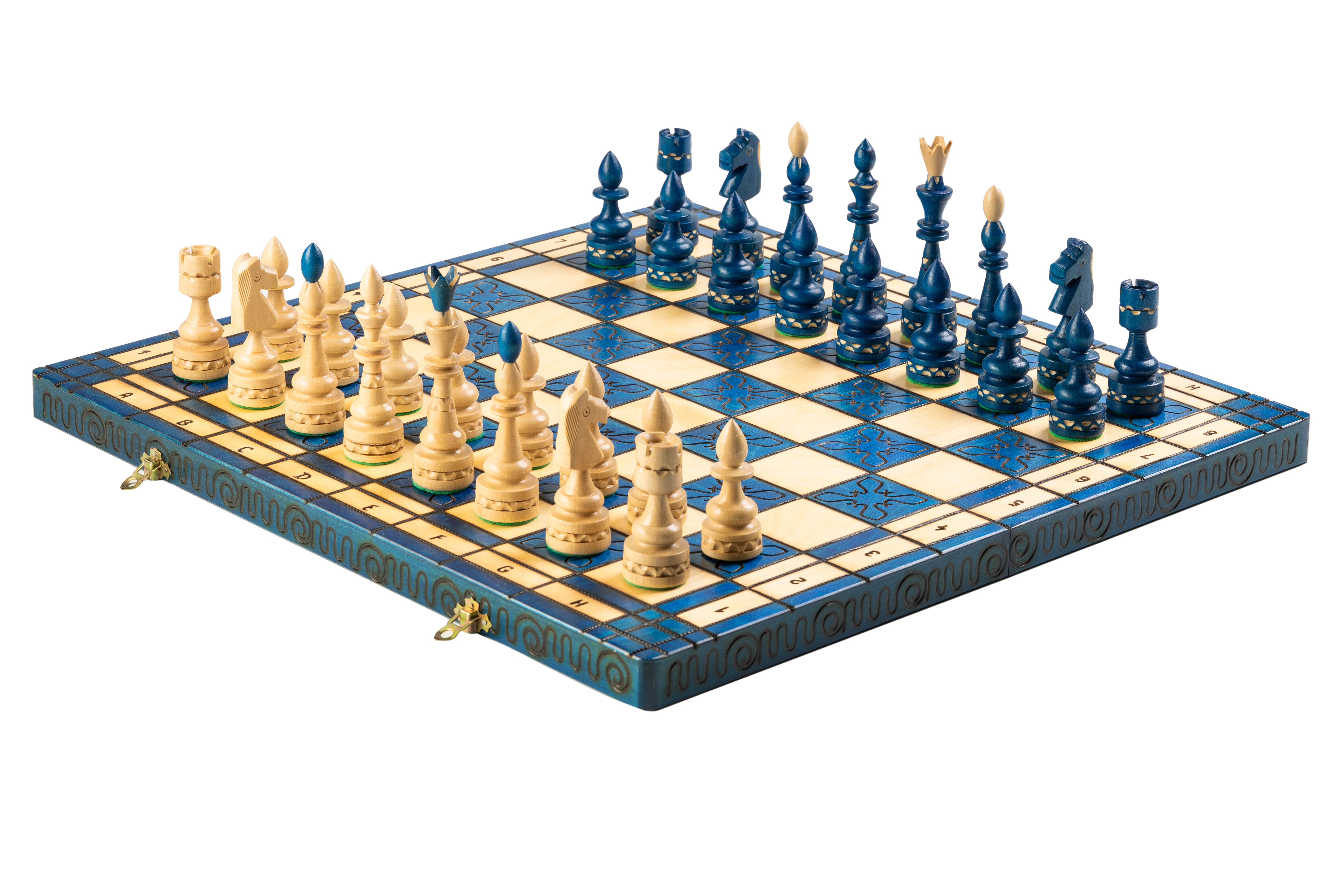 Jeu d'd'échecs INDIEN Blue en bois de charme, de grande taille  (54 x 54cm) - Ensemble Complet - Jeu d'd'échecs INDIEN Blue en bois de charme, de grande taille  (54 x 54cm) - Ensemble Complet