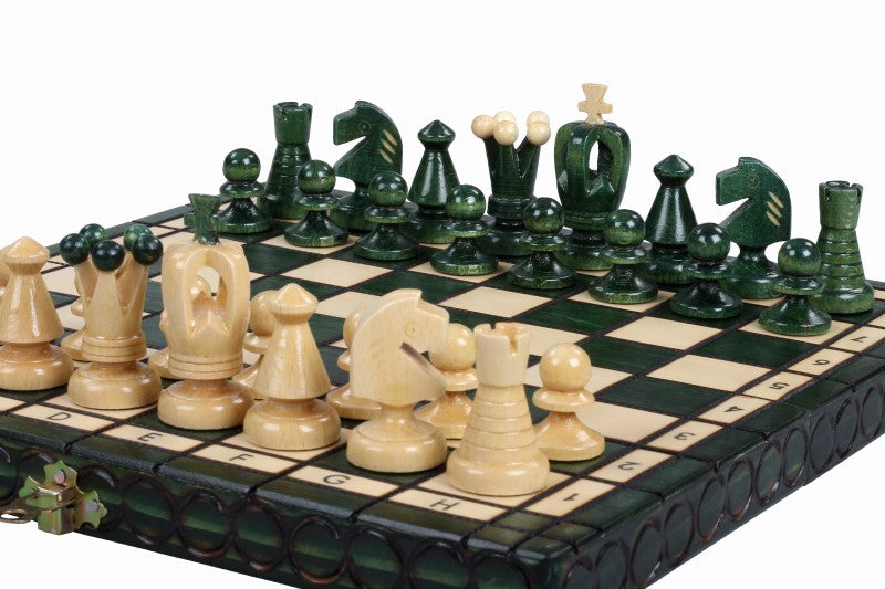Jeu d'Echecs ROYAL Green en bois de charme, de petite taille (29 x 29cm) - Ensemble Complet - Jeu d'Echecs ROYAL Green en bois de charme, de petite taille (29 x 29cm) - Ensemble Complet