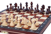 Jeu d'échecs MAGNETIQUE Marron pliant en bois de charme de petite taille (27 x 27cm) - Ensemble Complet