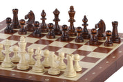 Jeu d'échecs MAGNETIQUE en marqueterie de bois d'acajou et de sycomore, de grande taille (35 x 35cm) - Ensemble Complet