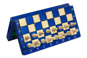 Jeu d'échecs MAGNETIQUE en bois de charme, pliant, de petite taille (28 x 28cm) - Ensemble Complet, couleur bleue