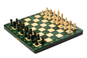 Jeu d'échecs MAGNETIQUE Vert en bois de charme, pliant, de petite taille (28 x 28cm) - Ensemble Complet, couleur verte
