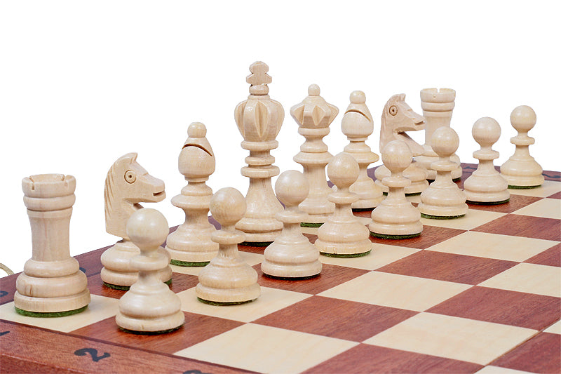 Jeu d'échecs OLYMPIQUE en bois de charme  avec l'échiquier en marqueterie de bois d'acajou et sycomore, de taille moyenne (35 x 35 cm) - Ensemble Complet - Jeu d'échecs OLYMPIQUE en bois de charme  avec l'échiquier en marqueterie de bois d'acajou et sycomore, de taille moyenne (35 x 35 cm) - Ensemble Complet