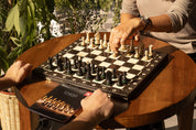 Jeu d'échecs en bois SENATOR 42 × 42 cm — pièces sculptées, noires (roi 80 mm, notation, pliable)