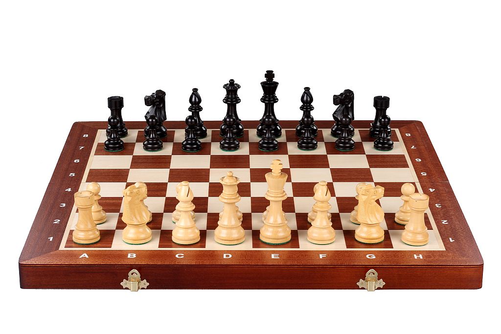 Jeu d'échecs de tournoi avec les pièces French en bois teinté de taille 4 (40x40cm) - L'ensemble complet - Jeu d'échecs de tournoi avec les pièces French en bois teinté de taille 4 (40x40cm) - L'ensemble complet