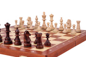 Jeu d'échecs DE TOURNOI No 5 en bois de charme avec l'échiquier en marqueterie de bois d'acajou et sycomore, de taille 5 (48 x 48cm) - Ensemble Complet
