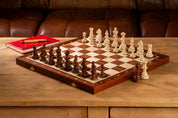 Jeu d'échecs de Tournoi en marqueterie de bois d'acajou et sycomore de taille 6 - Ensemble Complet avec 2 Dames supplémentaires