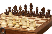 Jeu d'échecs pliant en marqueterie de bois d'acajou et d'érable - de taille 3 (30x30cm)