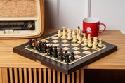Jeu d'Echecs et de Dames Pliable en bois de charme, de petite taille (35 x 35cm) - Ensemble comprenant deux jeux pour deux joueurs