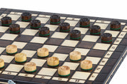 Jeu d'Echecs et de Dames Pliant en bois de cerisier, de petite taille (35 x 35cm) - Ensemble comprenant deux jeux pour deux joueurs