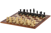 Échiquier avec coordonnées en marqueterie de bois d'acajou et de sycomore  + Pièces d'échecs French Ebonized - Ensemble de taille 6