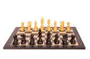 Échiquier Noir avec coordonnées en marqueterie de bois de sycomore  teinté  et naturel + Pièces d'échecs French Ebonized - Ensemble de taille 6