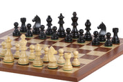 Échiquier avec coordonnées en marqueterie de bois de padouk et sycomore  + Pièces d'échecs Timeless Ebonized - Ensemble de taille 5