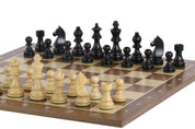 Échiquier avec coordonnées en marqueterie de bois de noyer et sycomore  + Pièces d'échecs Timeless Ebonized - Ensemble de taille 5