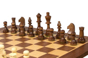 Jeu d'échecs de tournoi de Taille 4 - échiquier noir avec coordonneés en marqueterie de bois sycomore + figurines Sunrise Staunton