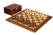 Jeu d'échecs de tournoi de Taille 4 - échiquier acajou/sycomore + figurines Sunrise Staunton + boîte de rangement en bois foncé