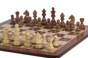 Échiquier en marqueterie de bois de padouk et sycomore  + Pièces d'échecs Timeless Acacia - Ensemble de taille 6