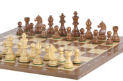 Échiquier avec coordonnées en marqueterie de bois de noyer et sycomore  + Pièces d'échecs Timeless Acacia - Ensemble de taille 6