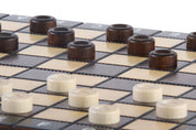 Jeu d'Echecs + Dames  + Backgammon en bois de charme, de petite taille (27 x 27cm) - Ensemble comprenant trois jeux pour deux joueurs
